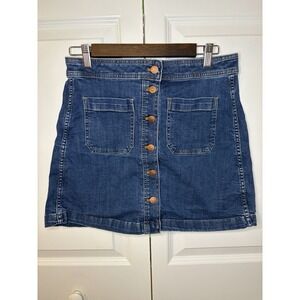 Madewell Women's Button Up Denim A-Line Mini Skirt Pockets Medium Wash Size 8/29